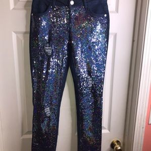 Justice Girls Distressed Sequin Jeans